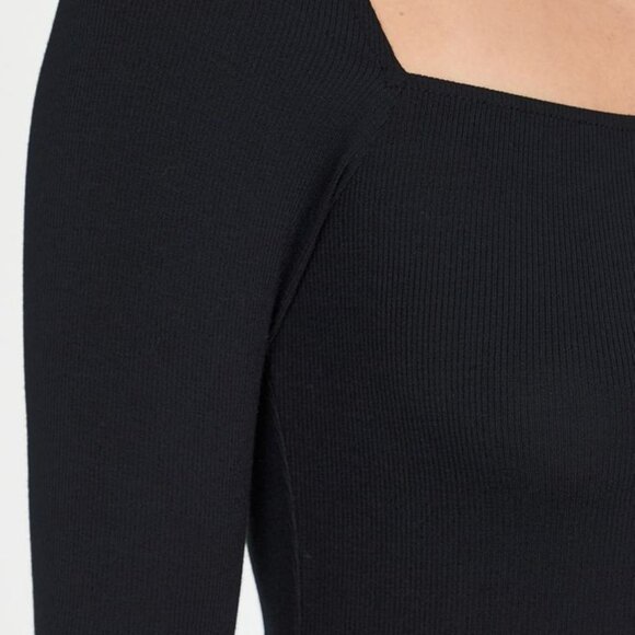 L'AGENCE Astrid Long Sleeve Square Neck Top in Black size M - EUC Ribbed - Picture 3 of 12